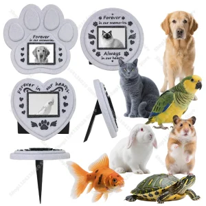 Pet - Plaque with Stand and Stake, Marble simulation texture, Heart/Paw/Circle Shape with Photo Frame