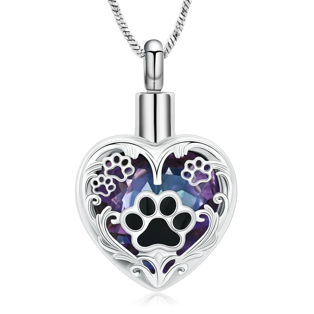 Pet Paw Print Heart Urn Necklace – Keepsake Cremation Jewelry