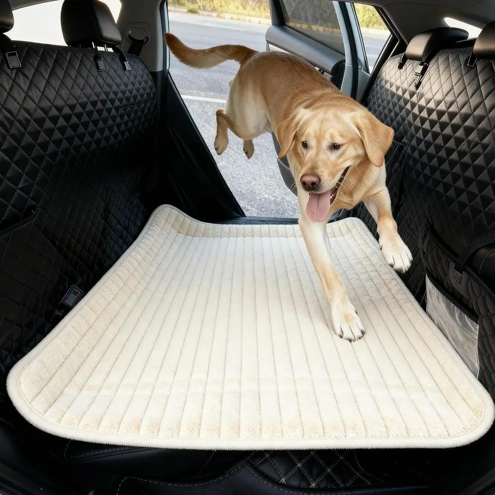 Non-Slip Beige Dog Bed for Car Back Seat (27.5x55 Inch)