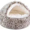 Round Hooded Donut Dog Bed – Anti-Anxiety Cat & Dog Cave