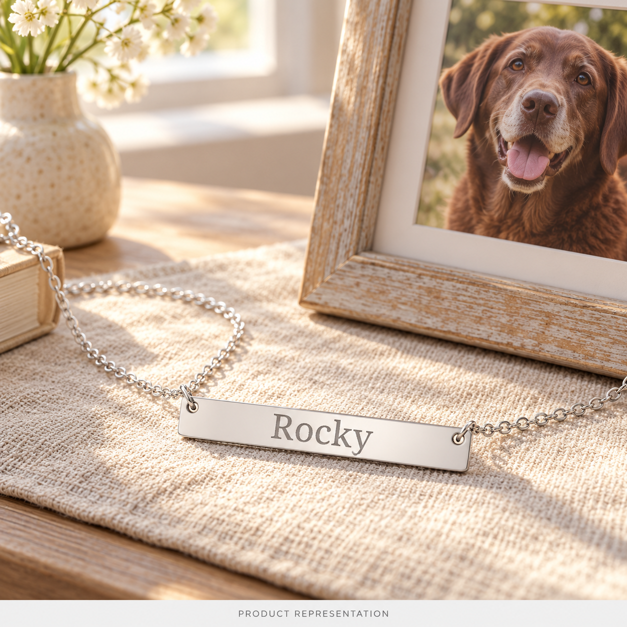 Horizontal Bar Necklace - Stainless Steel (Engraving) - Image 3