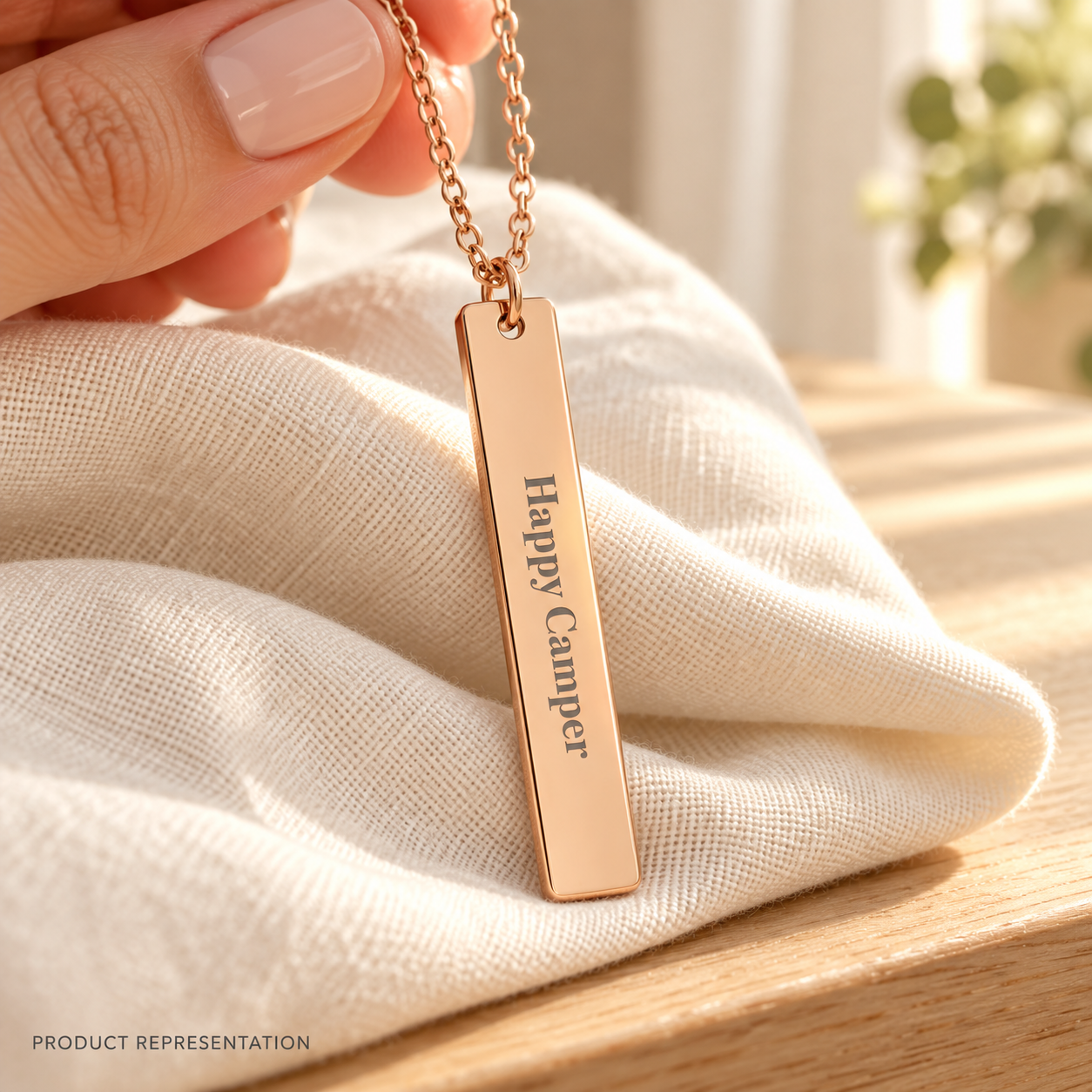 Vertical Bar Necklace (Engraving) 18K Gold - Image 2