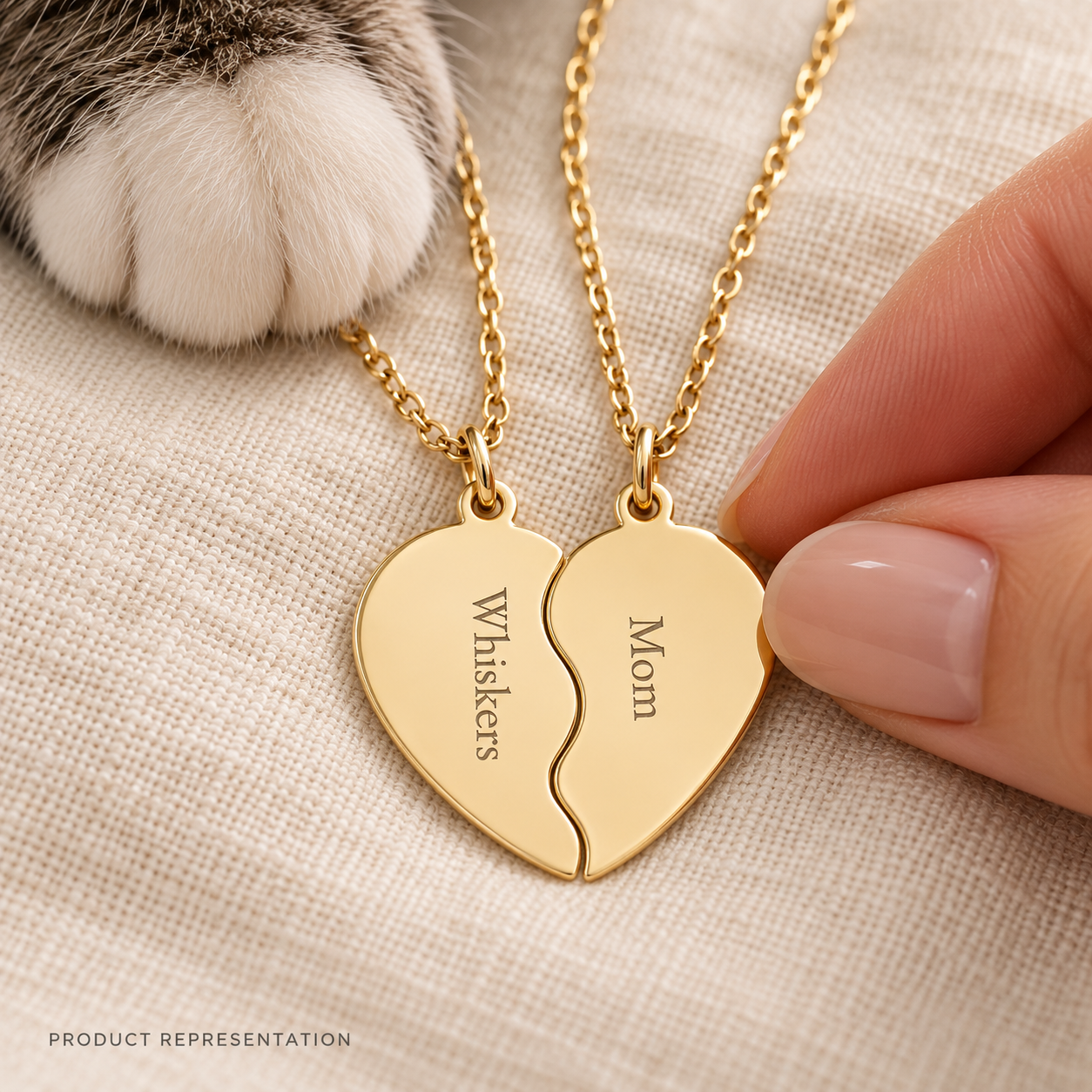 Break Apart Heart Necklace Set (Engraving) Gold or Silver - Image 2