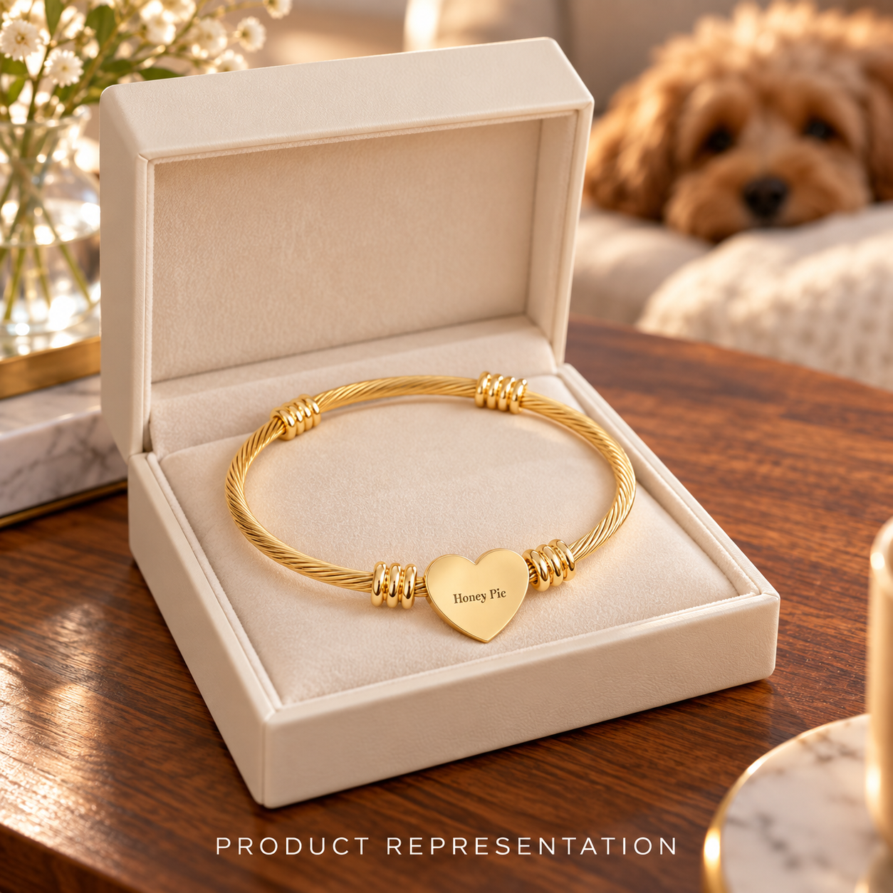 Heart Cuff Bracelet (Engraving) Gold Plate - Image 3
