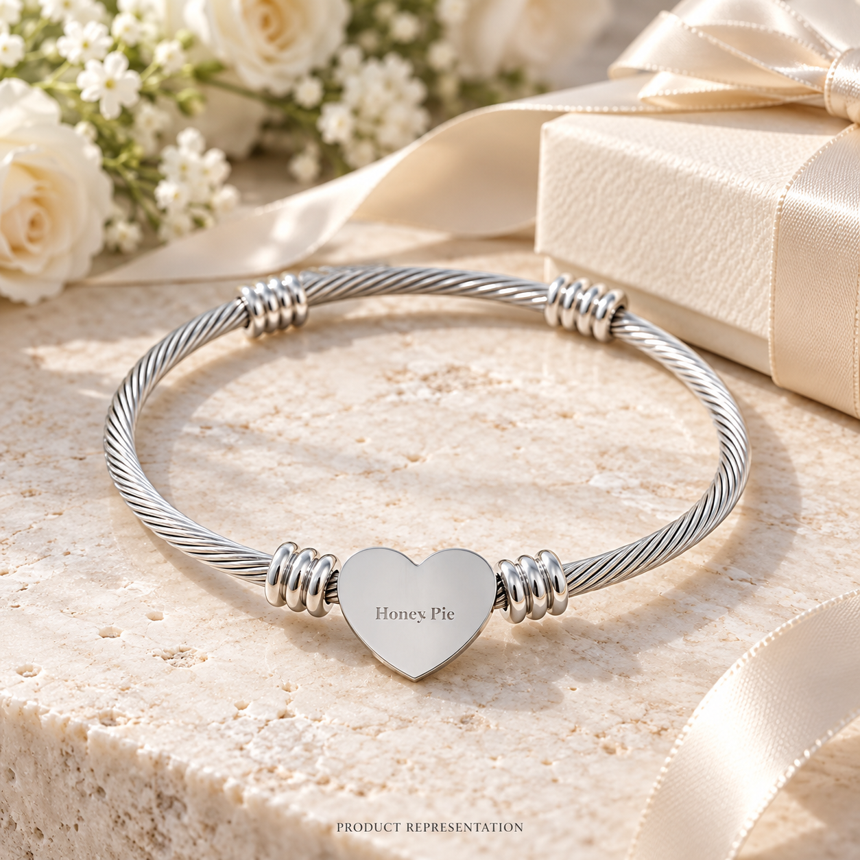 Heart Cuff Bracelet (Engraving) (Stainless Steel - No Coating) - Image 2