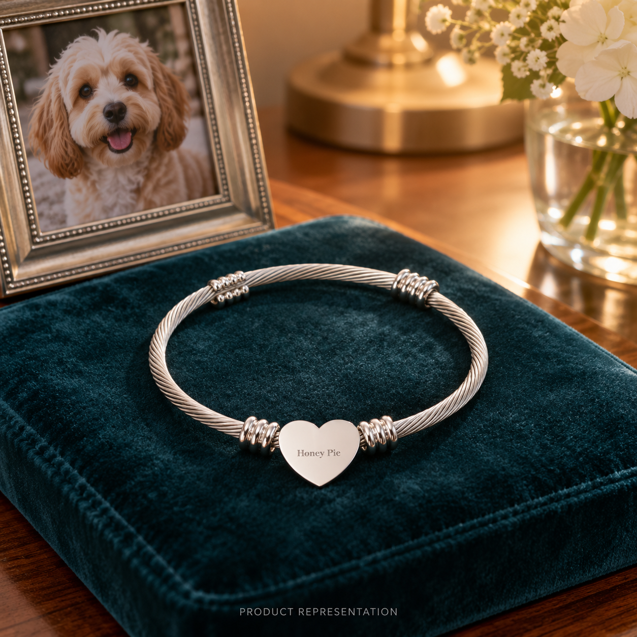 Heart Cuff Bracelet (Engraving) (Stainless Steel - No Coating) - Image 3