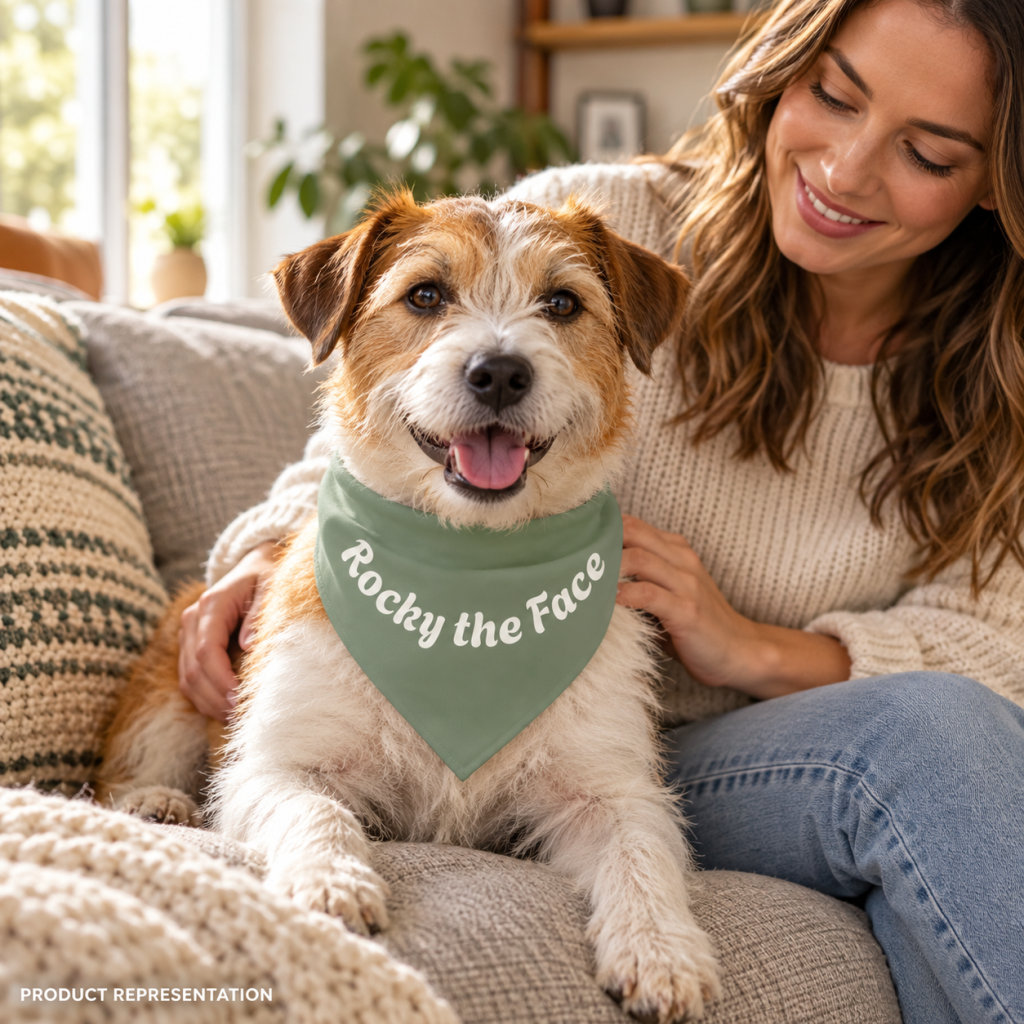 Sage pet bandana shown in a dog and owner view.