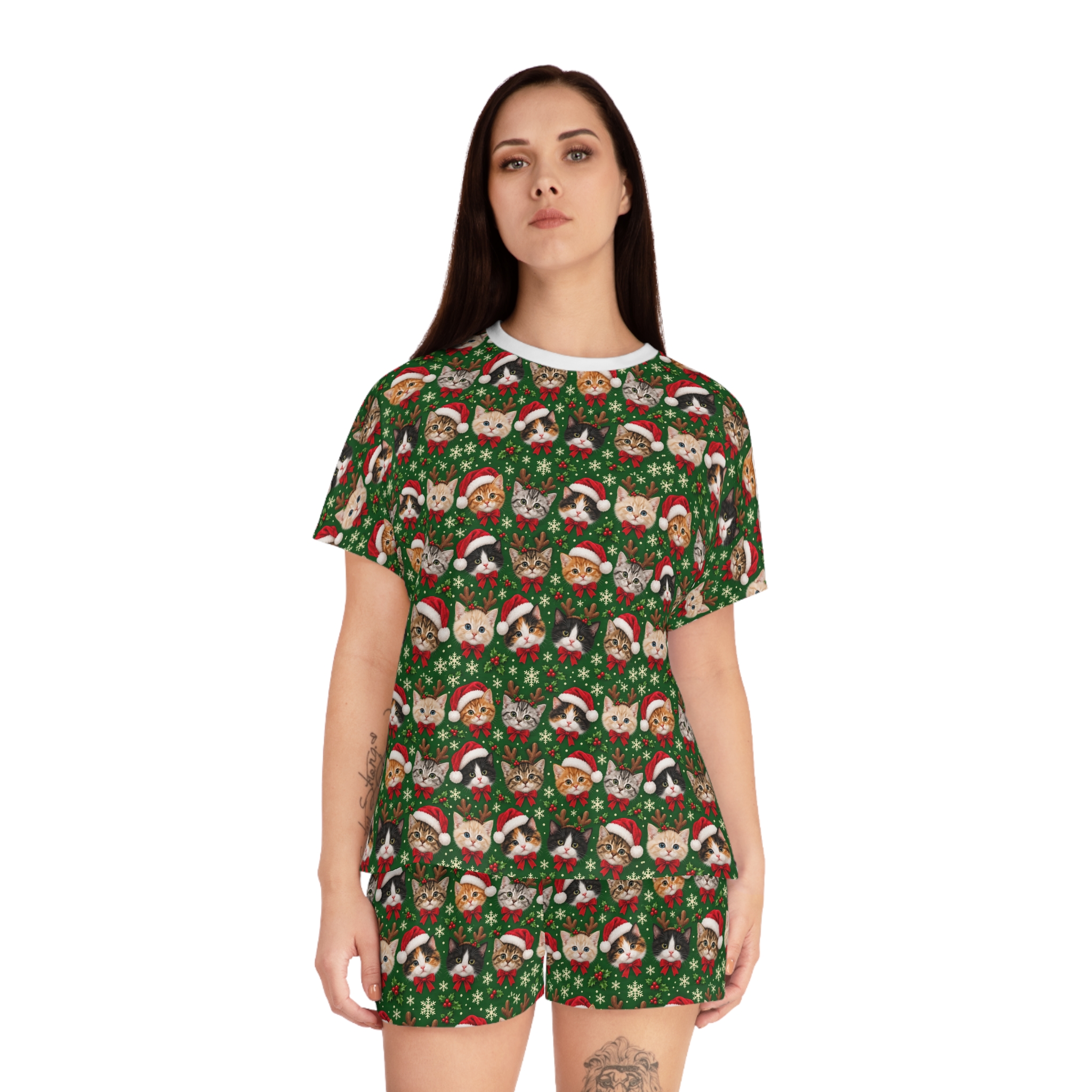 Petty PJs — Tighter Christmas Cats Womens Complete Short Pajama Set - Image 4
