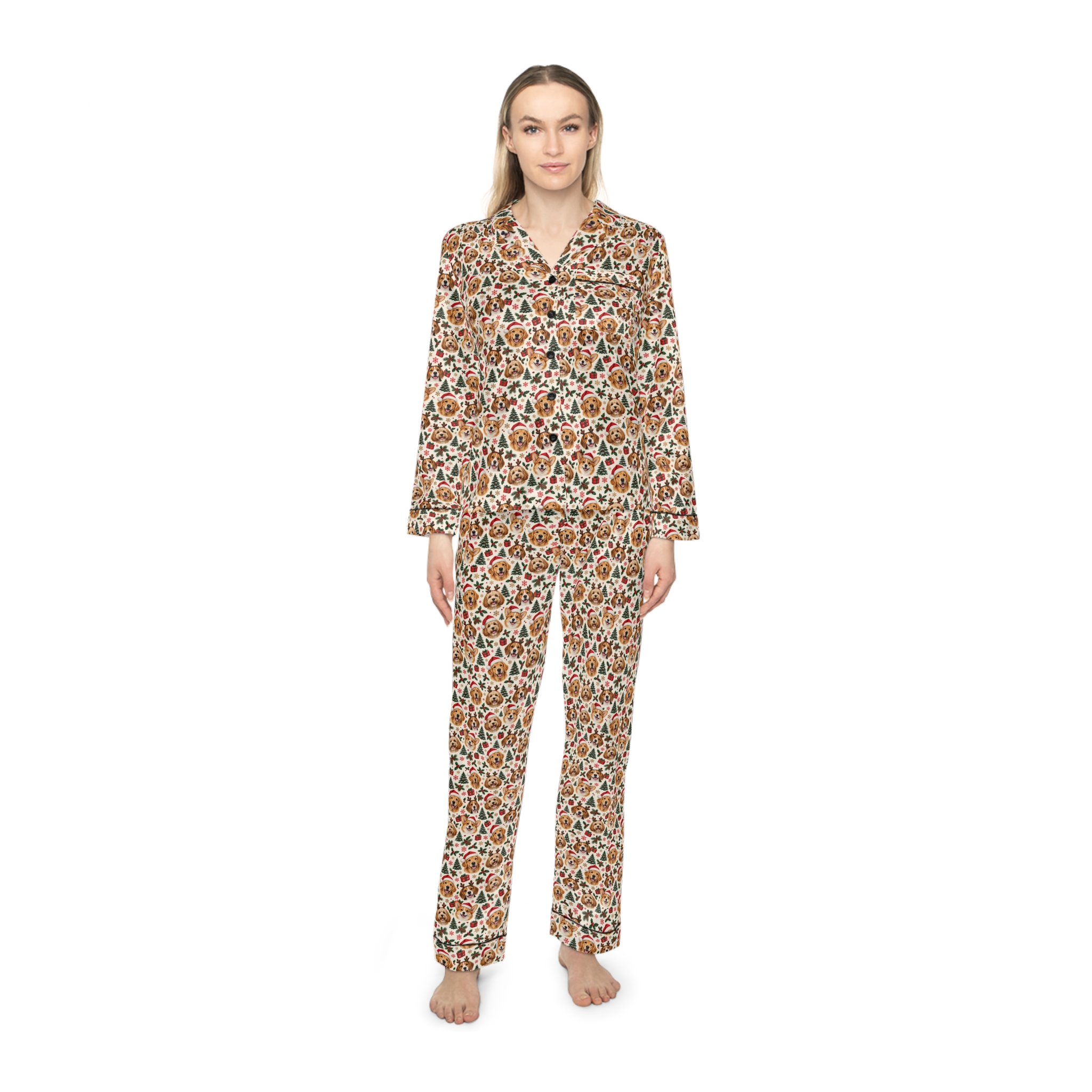 Petty PJs — Original Christmas Dogs Womens Complete Satin Pajama Set - Image 3