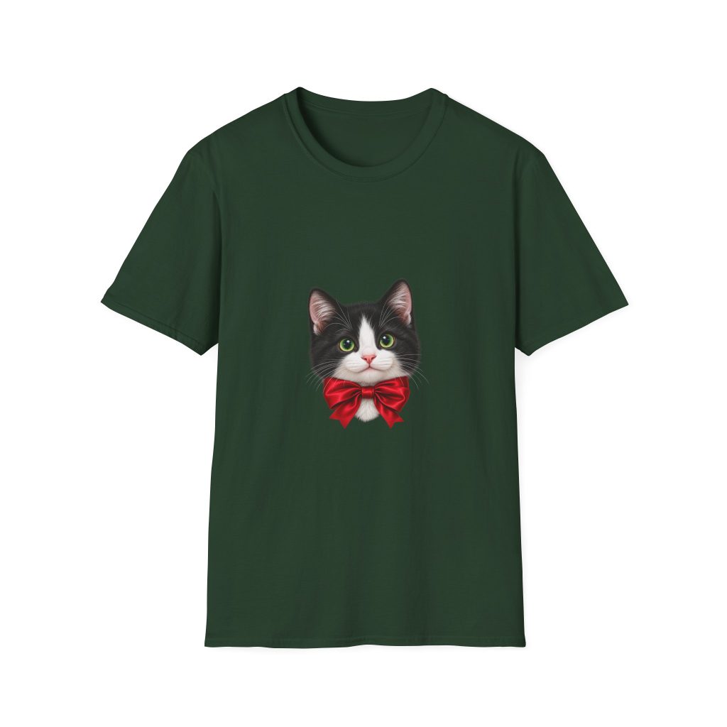 Petty PJs — Tuxedo Cat Red Bow Unisex Christmas T-Shirt