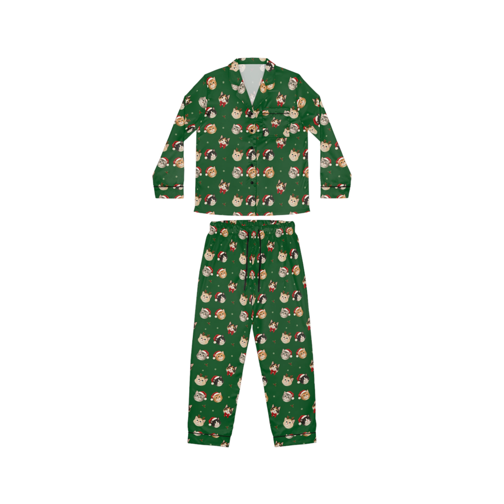 Petty PJs — Loose Christmas Cats Womens Complete Satin Pajama Set