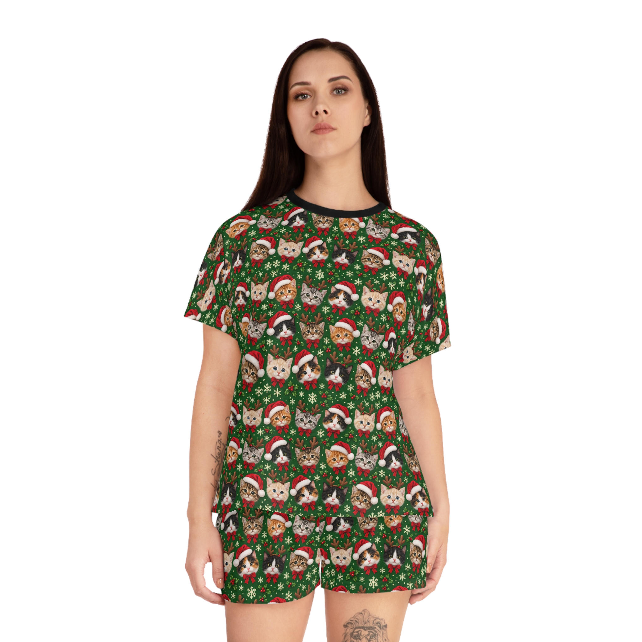Petty PJs — Tighter Christmas Cats Womens Complete Short Pajama Set - Image 8