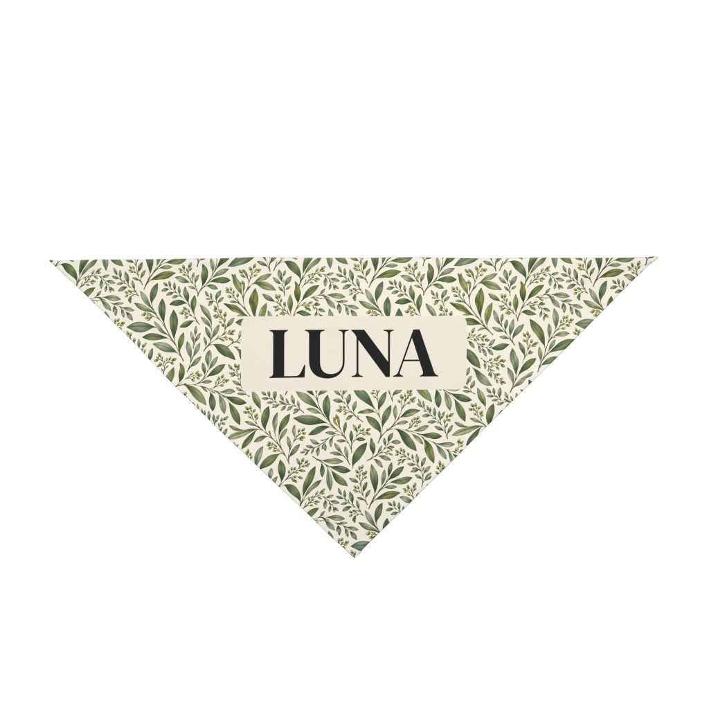 Botanical Personalized Pet Bandana — individual item; personalization shown is an example.
