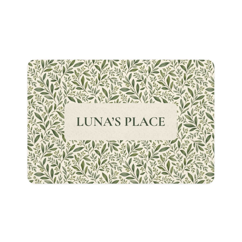 Botanical Personalized Pet Food Mat — individual item; personalization shown is an example.
