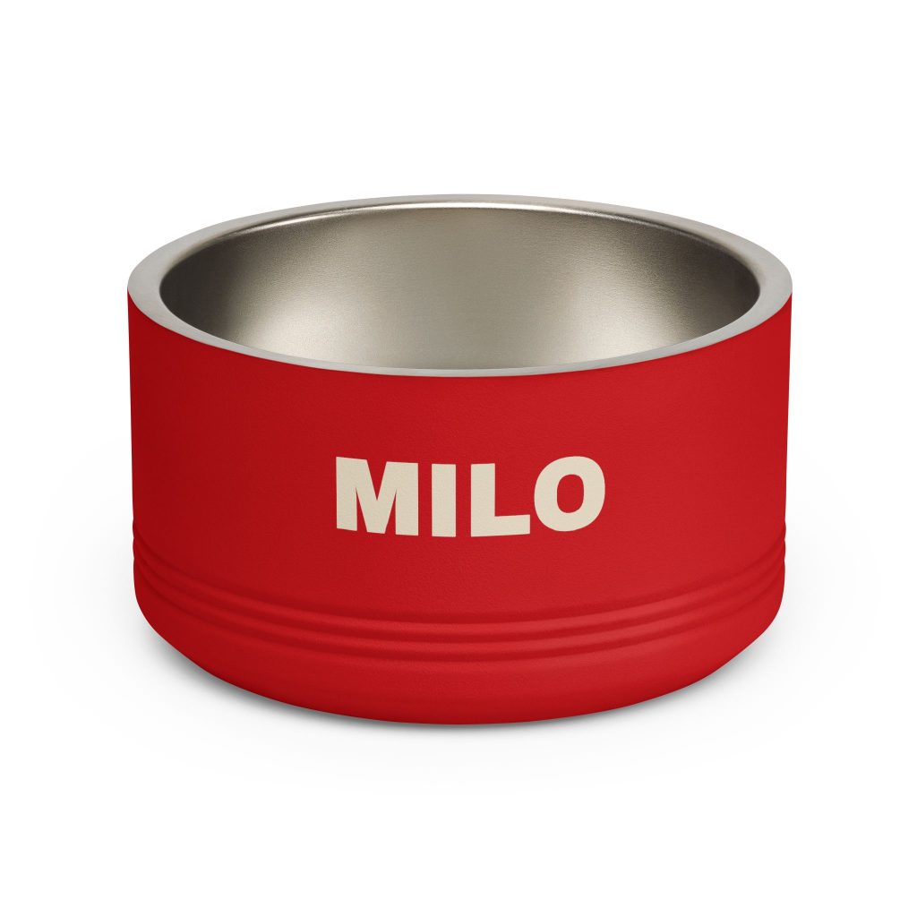 Playful Personalized Red Stainless Steel Bowl (18oz) — product gallery image; personalization shown may be an example.