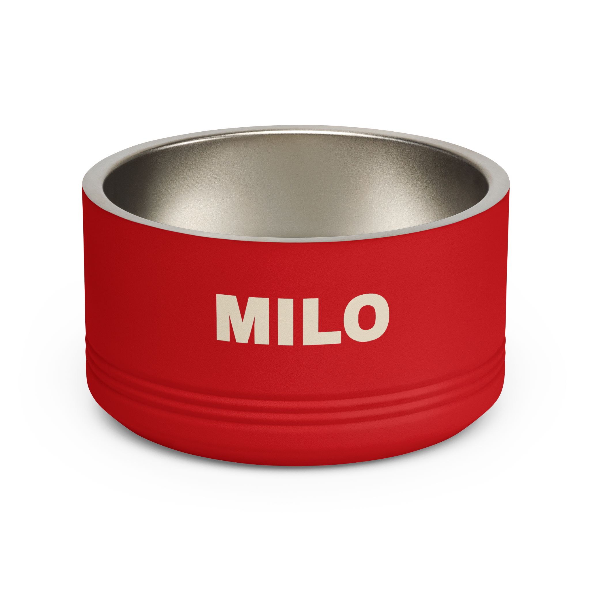 Playful Personalized Red Stainless Steel Bowl (18oz) — product gallery image; personalization shown may be an example.