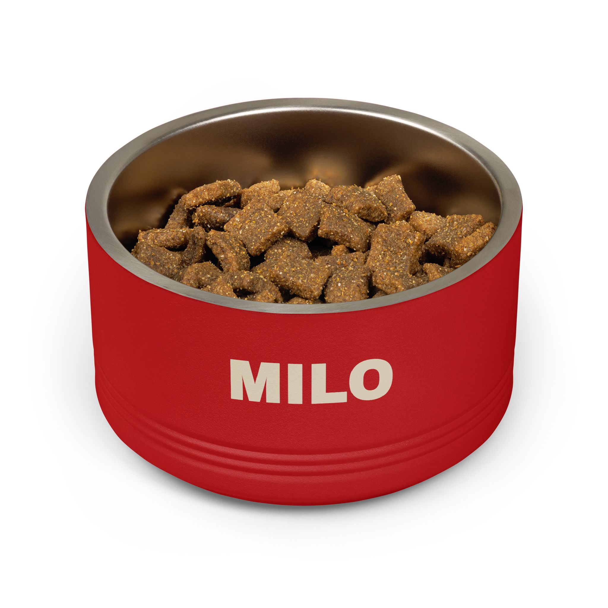 Playful Personalized Red Stainless Steel Bowl (18oz) — product gallery image; personalization shown may be an example.